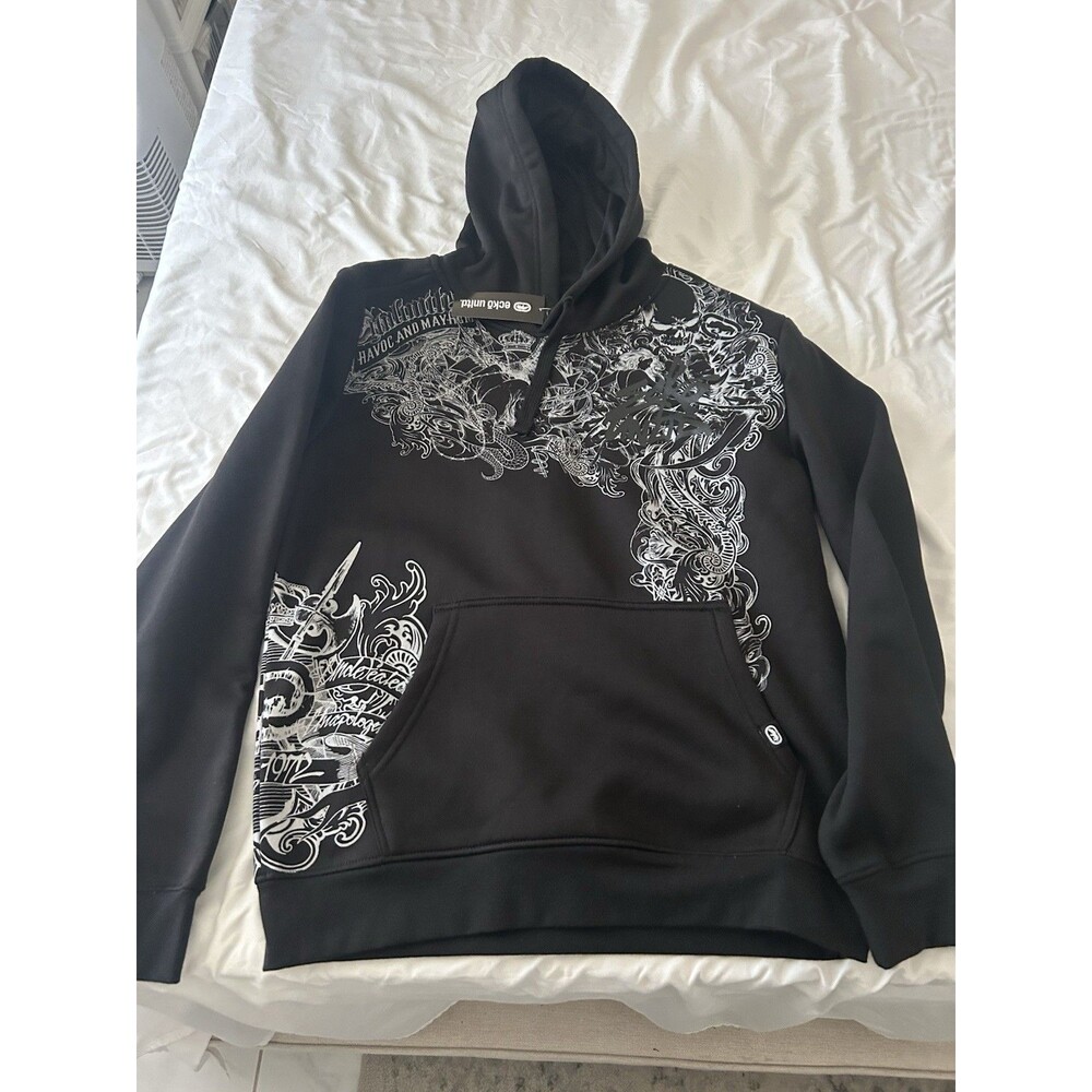 Ecko Unltd. Men's Black Graphic Logo Rhino - Pullover Fleece Hoodie - Size Small